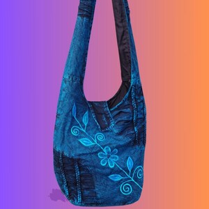 Sac à bandoulière en coton turquoise avec motif floral