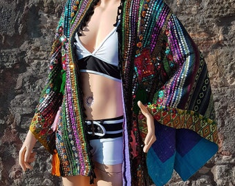 Boho Hand Embroidered Sequin Kimono Style Dream Jacket | Shrine Clothing