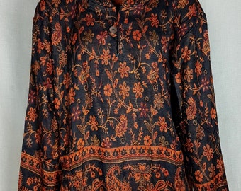 Talla XL Sudadera con capucha Paisley de vellón negro y naranja / Correo GRATUITO del Reino Unido / Santuario