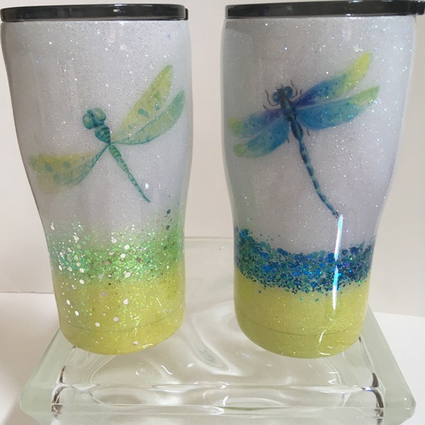 Dragonfly Glitter Tumbler, Dragonfly Gift, Glittery Dragonfly, Stainless Steel Tumbler, Personalized Tumbler, Dragonfly, Custom Colors