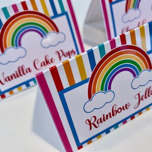 Rainbow Birthday Food Labels: Party Buffet Tent Cards