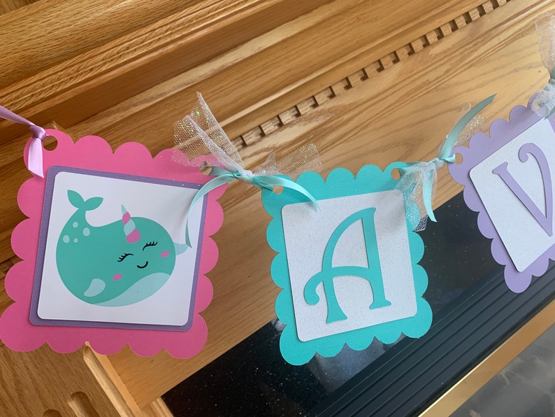 Narwhal Birthday Banner, Narwhal Birthday, Narwhal Banner, Narwhal Birthday Decor, Baby Shower, Colors Can Be Customized image 1