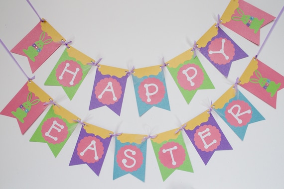 Happy Easter Banner, Easter Party, Glitter Banner, Rainbow Colors, Paper Party Supplies, Glitter Paper, Easter, Spring Banner, Bunny Banner Il_570xn