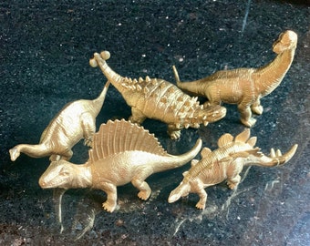 Gold Dinosaurs, Dinosaur Cake Topper, Dinosaur Birthday, Gala, Gold Animal Decor, Custom Colors, Safari Birthday, Jurassic Park, Set of 5