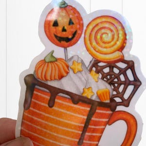 Halloween, Coffee Drink Cold Drink Sticker, Holographic Fall Sticker, Laptop, Water Bottle Sticker, Waterproof Vinyl Sticker, Fall Sticker