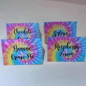 Tie Dye Food Buffet Cards: Custom Printed Party Decor