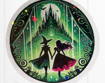 Wicked Sticker, Movie Wicked Sticker, Elphaba and Glinda, Emerald City, Sticker for Laptop, Kindle, Notebook, Waterproof Vinyl, Gift Idea