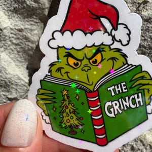 Grinch Reading Christmas Sticker: Festive Holiday Decor | Grinch Bookish | Grinch Stocking Stuffer