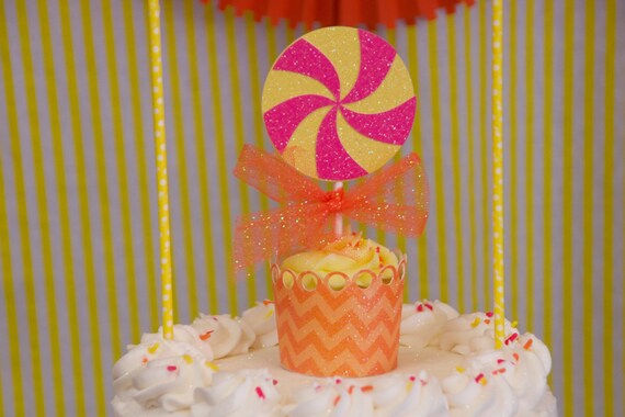 Candy Cupcake Toppers, Candy Theme Party, Lollipop Candy Cupcake, Pinwheel Cupcake Top, Mother's Day Party, Candy Party Theme, Candy Decor Il_570xn