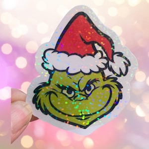 Grinch Christmas Sticker: Waterproof Vinyl, Holiday Stocking Stuffer