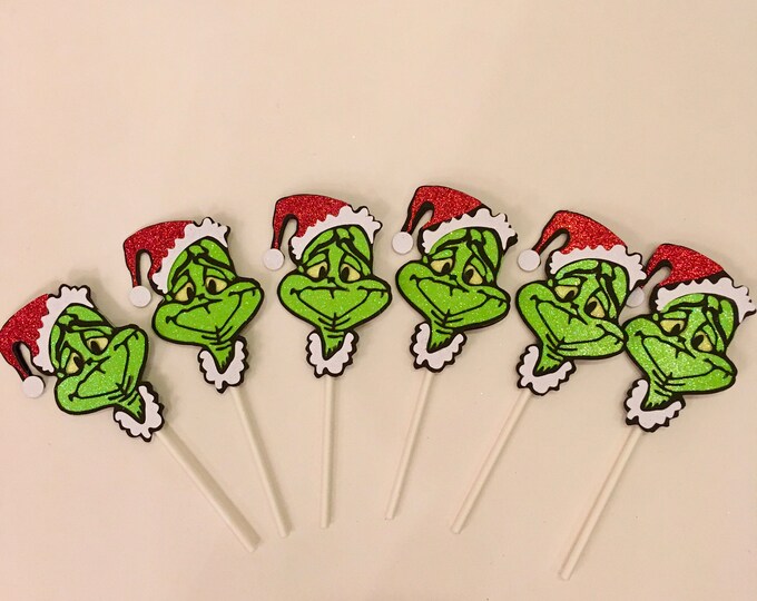Grinch Cupcake Topper Grinch Party Decor Grinch Cupcakes Etsy