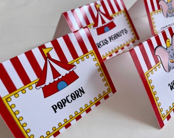 Dumbo Birthday Party Food Labels: Custom Tent Cards