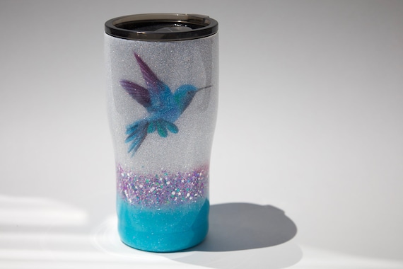 Colorful Glitter Colorful Purple Tumbler Cup White Tumbler w Straw Sublimation Tumbler Wine Tumbler Humming Bird Stainless Steel