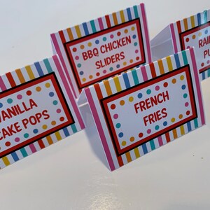 Rainbow Birthday Food Labels: Buffet Tent Cards