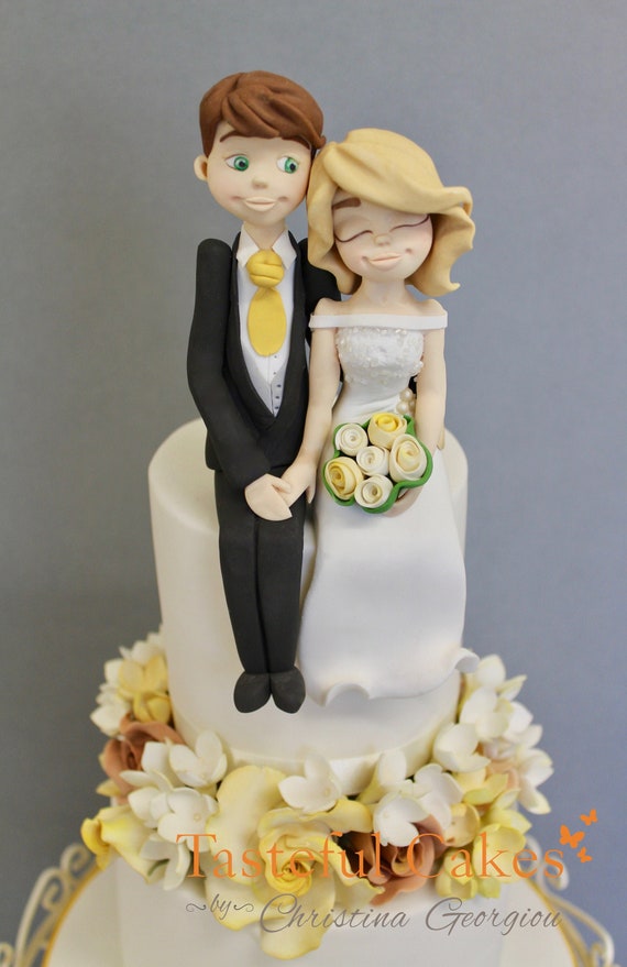 Personalised Wedding Cake Topper Bride & Groom Unique handmade clay keepsake 5" 