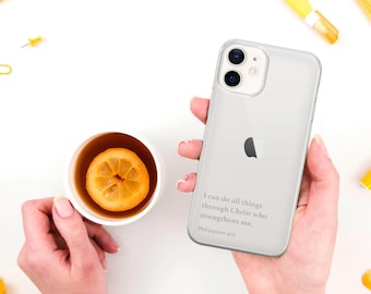 Clear Bible Verse Phone Case for iPhone 17, 16, Pixel 10a, Samsung A57, A37, S26 | Christian Scripture TPU Gel Cover with Word of God Design