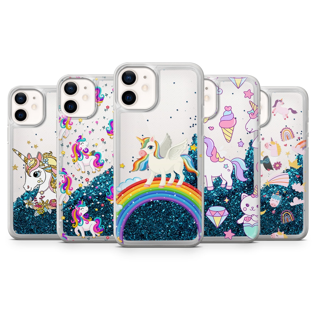 Unicorn Glitter Phone Case: Blue Liquid Quicksand Gel Cover