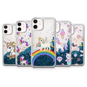 Unicorn Liquid Glitter Case Blue glitters Gel Cover For iPhone All Models - Floating glitters, Quicksand, Waterfall