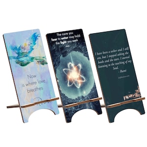 Desk organizer Zoom call Wood Phone Stand, Inspirational Holder for iPhone 14 13 12 11 Pro Max, Samsung S23 S22 S21, Pixel 7