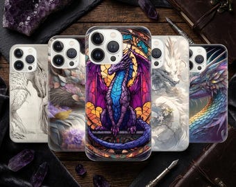 Fantasy Dragon Art Phone Case Stained Glass Design Soft TPU Cover Gift for Mythic Lovers