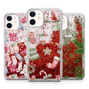 CUTE XMAS GIFT red Liquid Glitter case Christmas feelinglitter cover For iPhone All Models Floating Gold, Quicksand, Waterfall