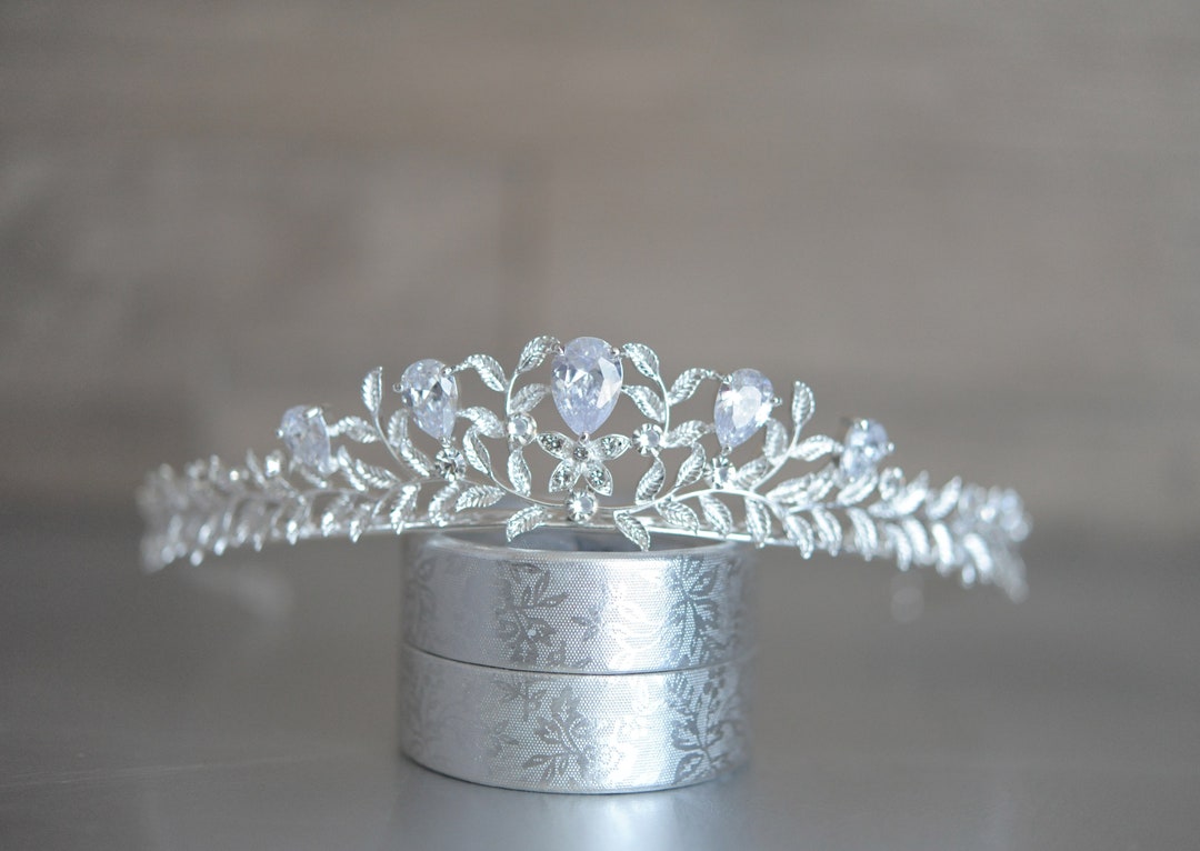 Bridal Leaf Tiara, Wedding Crown, Floral Crystal Silver Tiara, Simple ...