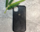 iPhone 11 Pro Max PU leather croc style phone case personalised with name or initials phone case customised phone cover