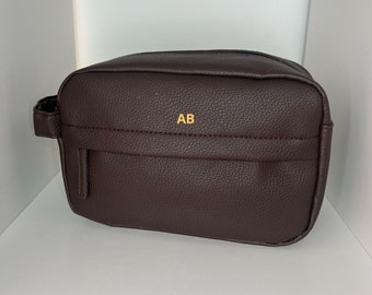 Brown pu leather cosmetics bag | personalised with any name or initials | accessories