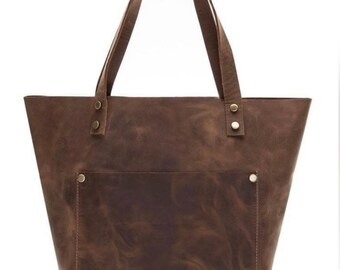 Ladies brown genuine leather tote bag | personalised with any name or initials | fashion bag.