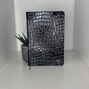 Black croc style pu leather hardback A5 notebook | personalised with any name or initials