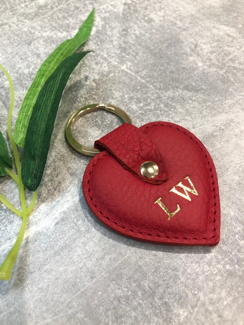 Red Leather Heart Shaped Keyring Personalised With Initials
