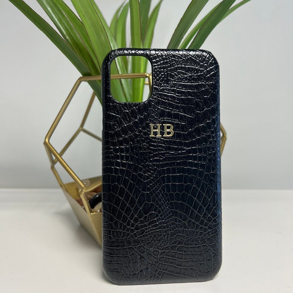 iPhone 11 PU-leren telefoonhoesje in krokodillenstijl | gepersonaliseerd met elke naam of initialen | op maat gemaakte telefoonhoes