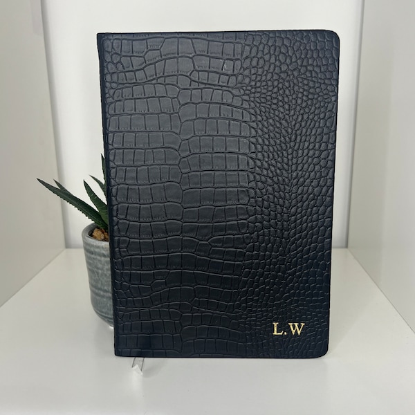 Black croc style pu leather hardback A5 notebook | personalised with any name or initials