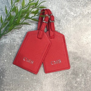 Personalised leather luggage tags wedding gift travel tags travel accessories Bag tag Personalised with any name or initials Red