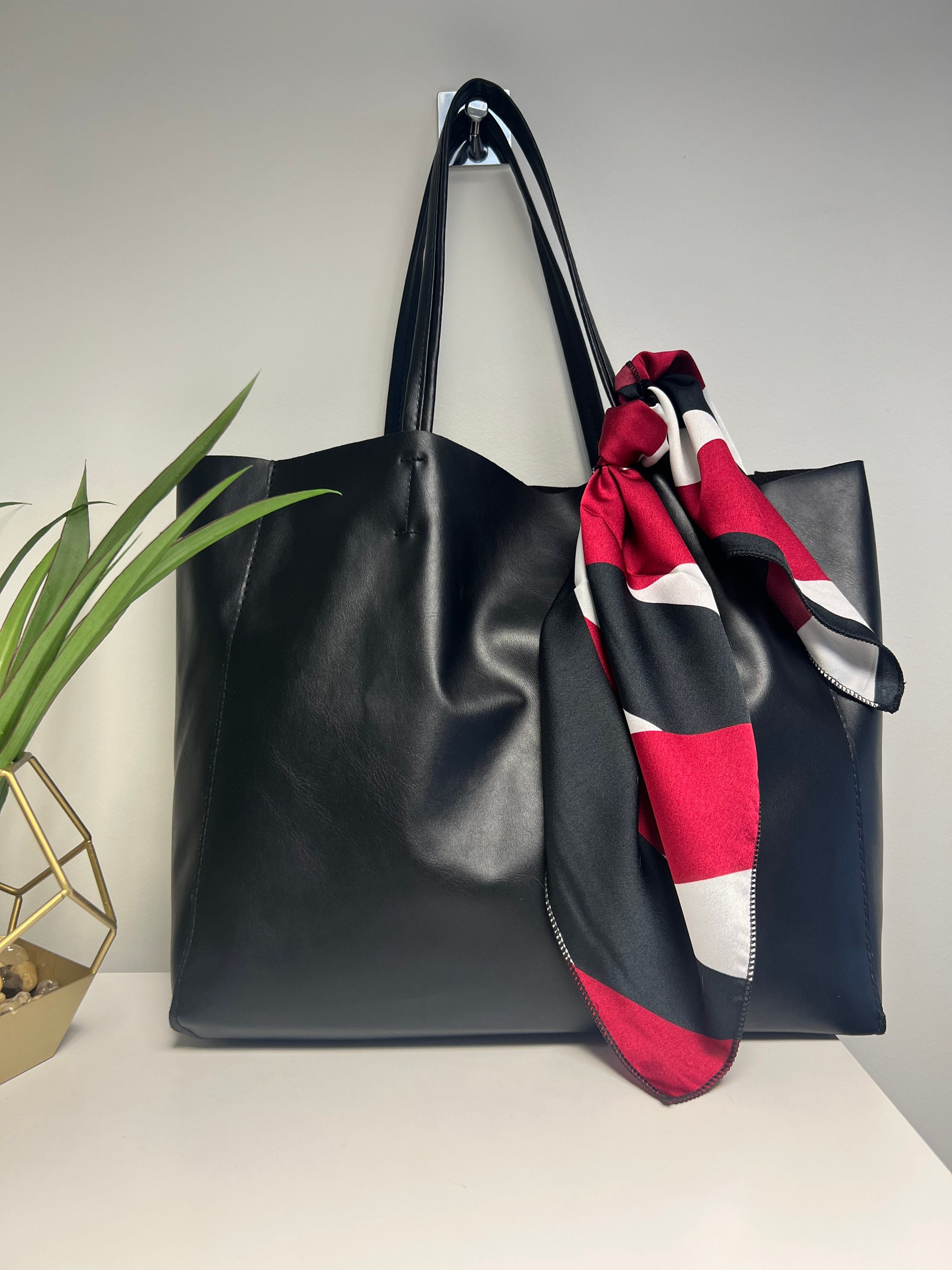 Black PU Leather Tote Handbag