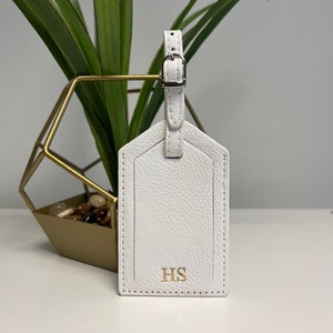 Personalised leather luggage tags wedding gift travel tags travel accessories Bag tag Personalised with any name or initials White