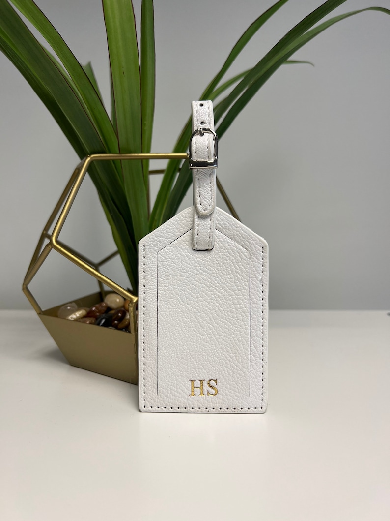 Personalised leather luggage tags wedding gift travel tags travel accessories Bag tag Personalised with any name or initials White