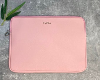 Pink pu leather laptop sleeve | laptop case personalised with any initials or name | laptop bag