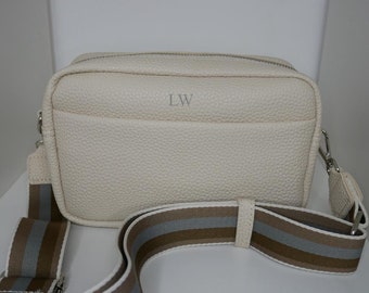 Beige Pu leather cross body bag | personalised with any name or initials | ladies fashion handbags