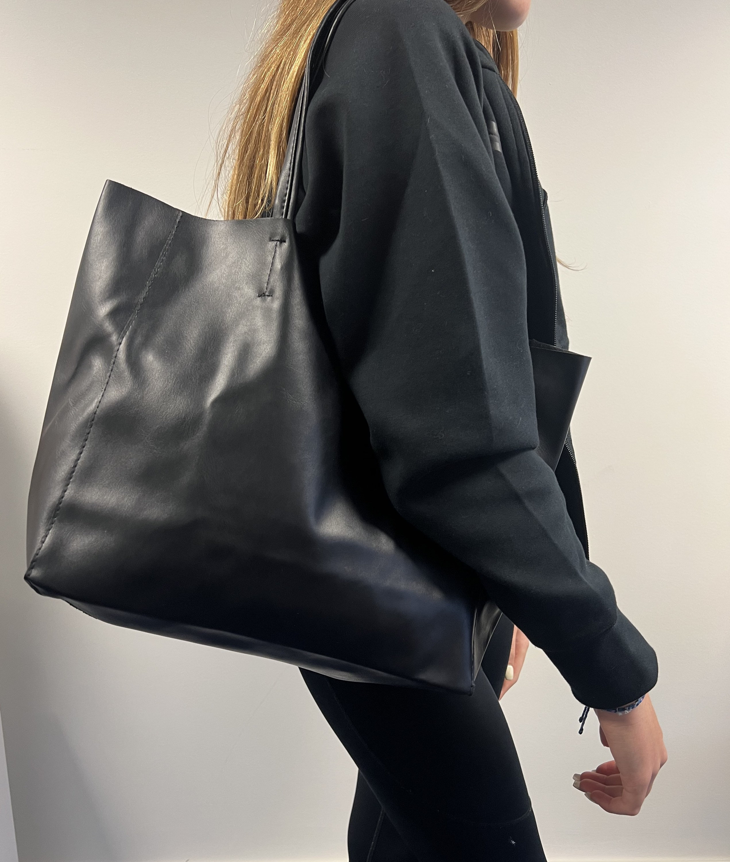 Black Pu Leather Tote Handbag Fashion Bag With Scarf -  UK