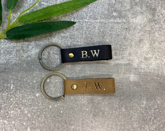 Leather strap keyring | personalised with any name or initials | keychain holder