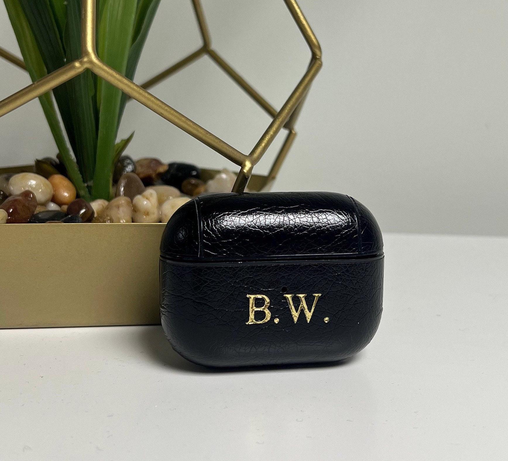 Black AirPods Pro case pu leather personalised with any name or initials