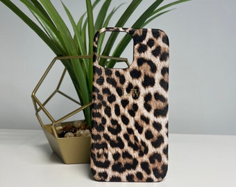 Funda para iPhone con estampado de leopardo marrón / personalizada con cualquier nombre o iniciales / funda para teléfono personalizada
