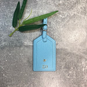 Personalised leather luggage tags wedding gift travel tags travel accessories Bag tag Personalised with any name or initials Baby Blue