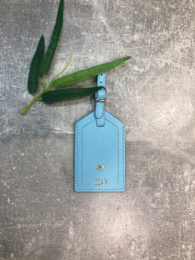 Personalised leather luggage tags wedding gift travel tags travel accessories Bag tag Personalised with any name or initials Baby Blue