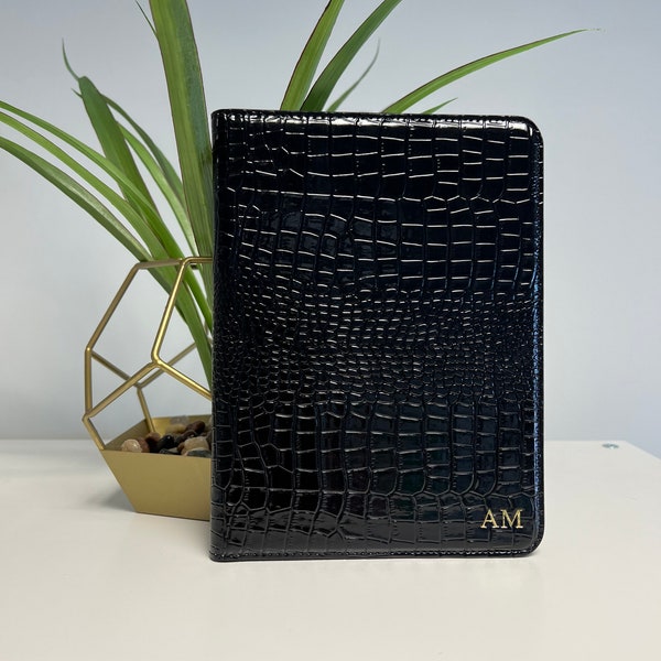 iPad 10.2” 7th, 8th, 9th Gen, iPad Air 10.5” 3rd Gen & iPad Pro 10.5” black PU Croc leather case | personalised with any name or initials