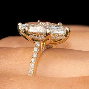 4 CT Marquise Cut Moissanite Engagement Ring 14K Solid Gold 6 Prong With Hidden Halo Wedding Ring Elongated Marquise Ring Promise Ring Her