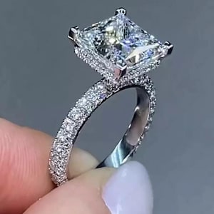 3 CT Princess Cut Moissanite Engagement Ring Hidden Halo Diamond Wedding Ring 14K Solid Gold Promise Ring For Her Anniversary Gift