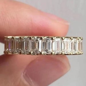 Emerald Cut Moissanite Eternity Band Full Eternity Wedding Band Stackable Ring 14K Solid Gold Ring Sparkling Anniversary Gift For Her.