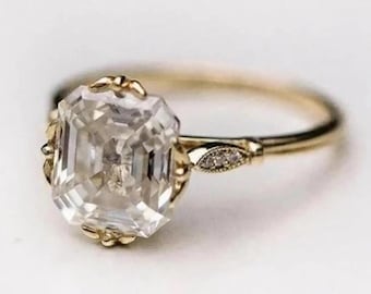Vintage 3 CT Old Mine Asscher Cut Moissanite Engagement Ring Antique Asscher Moissanite Wedding Ring 14K Gold Asscher Diamond Ring For Women